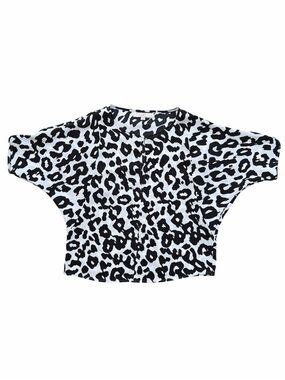 LOFT Petites Black & White Georgette Leopard Print Dolman Popover Blouse, SP
